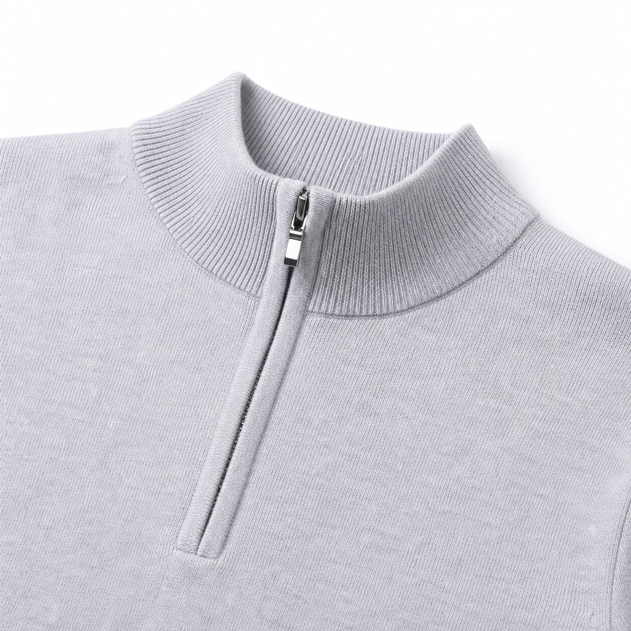 Men's Fine-Knit Quarter-Zip Jumper Stand Collar Long Sleeve Regular Fit - Light Grey detail