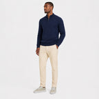 Men's Fine-Knit Quarter-Zip Jumper Stand Collar Long Sleeve Regular Fit - Navy Blue front
