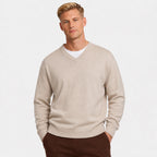 Men's Fine-Knit V-Neck Jumper Long Sleeve Regular Fit - Apricot front