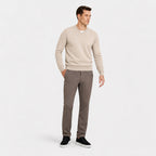 Men's Fine-Knit V-Neck Jumper Long Sleeve Regular Fit - Apricot front