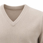 Men's Fine-Knit V-Neck Jumper Long Sleeve Regular Fit - Apricot detail