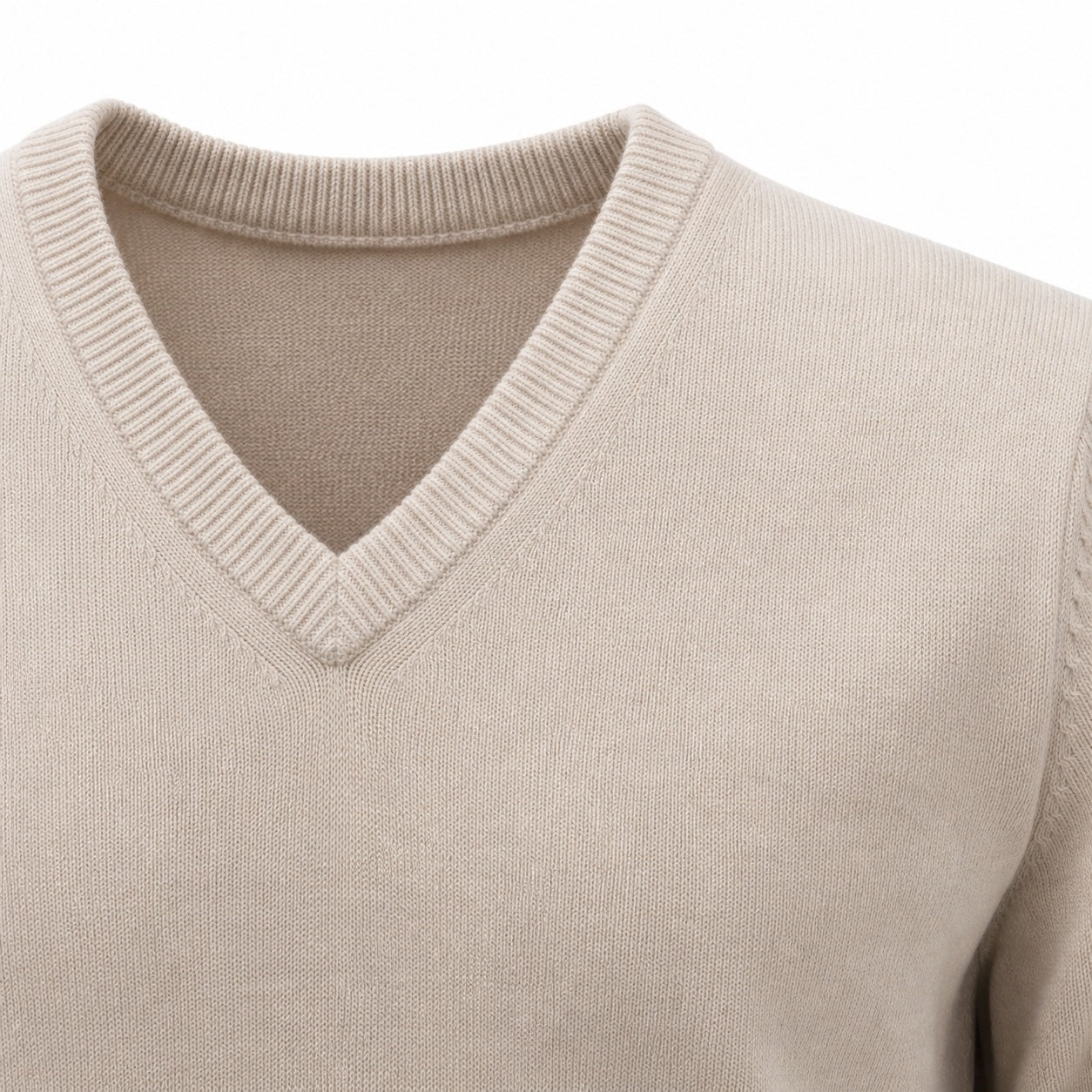 Men's Fine-Knit V-Neck Jumper Long Sleeve Regular Fit - Apricot detail