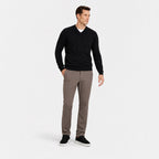 Men's Fine-Knit V-Neck Jumper Long Sleeve Regular Fit - Black front