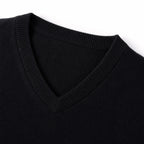 Men's Fine-Knit V-Neck Jumper Long Sleeve Regular Fit - Black detail