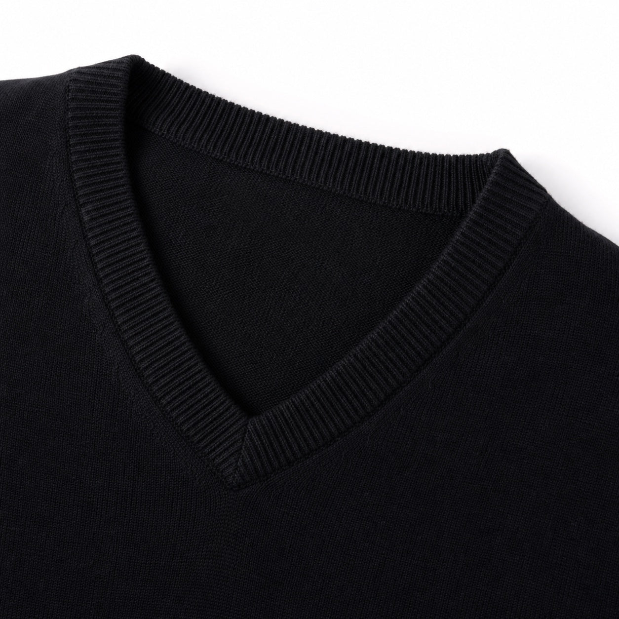 Men's Fine-Knit V-Neck Jumper Long Sleeve Regular Fit - Black detail