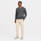 Men's Fine-Knit V-Neck Jumper Long Sleeve Regular Fit - Grey front