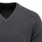 Men's Fine-Knit V-Neck Jumper Long Sleeve Regular Fit - Grey detail