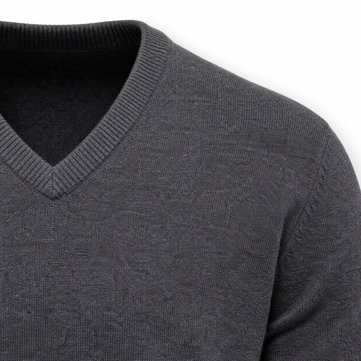 Men's Fine-Knit V-Neck Jumper Long Sleeve Regular Fit - Grey detail