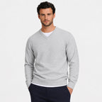 Men's Fine-Knit V-Neck Jumper Long Sleeve Regular Fit - Light Grey front