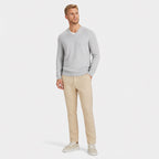 Men's Fine-Knit V-Neck Jumper Long Sleeve Regular Fit - Light Grey front