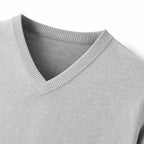 Men's Fine-Knit V-Neck Jumper Long Sleeve Regular Fit - Light Grey detail