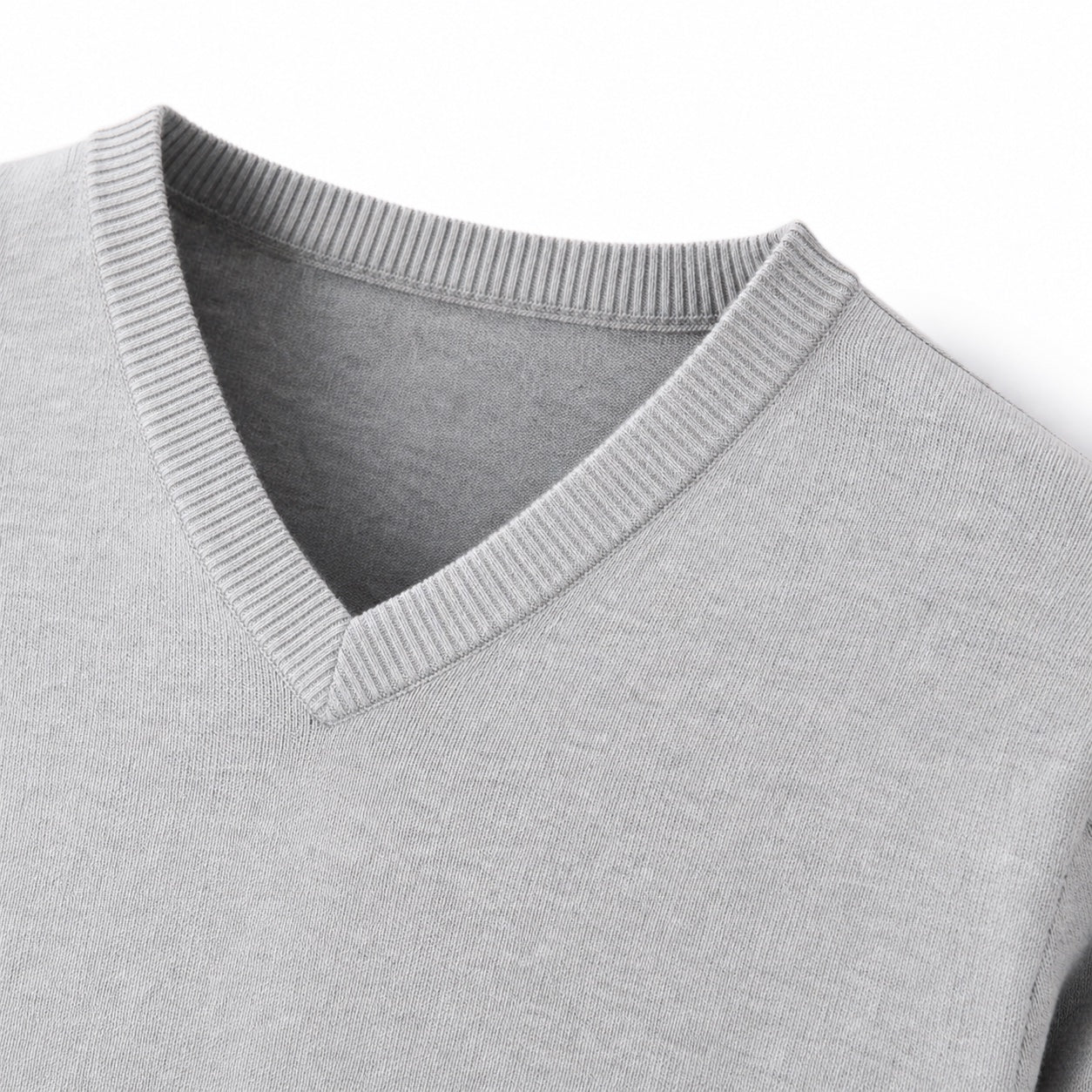 Men's Fine-Knit V-Neck Jumper Long Sleeve Regular Fit - Light Grey detail