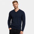 Men's Fine-Knit V-Neck Jumper Long Sleeve Regular Fit - Navy Blue front