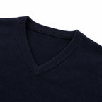 Men's Fine-Knit V-Neck Jumper Long Sleeve Regular Fit - Navy Blue detail