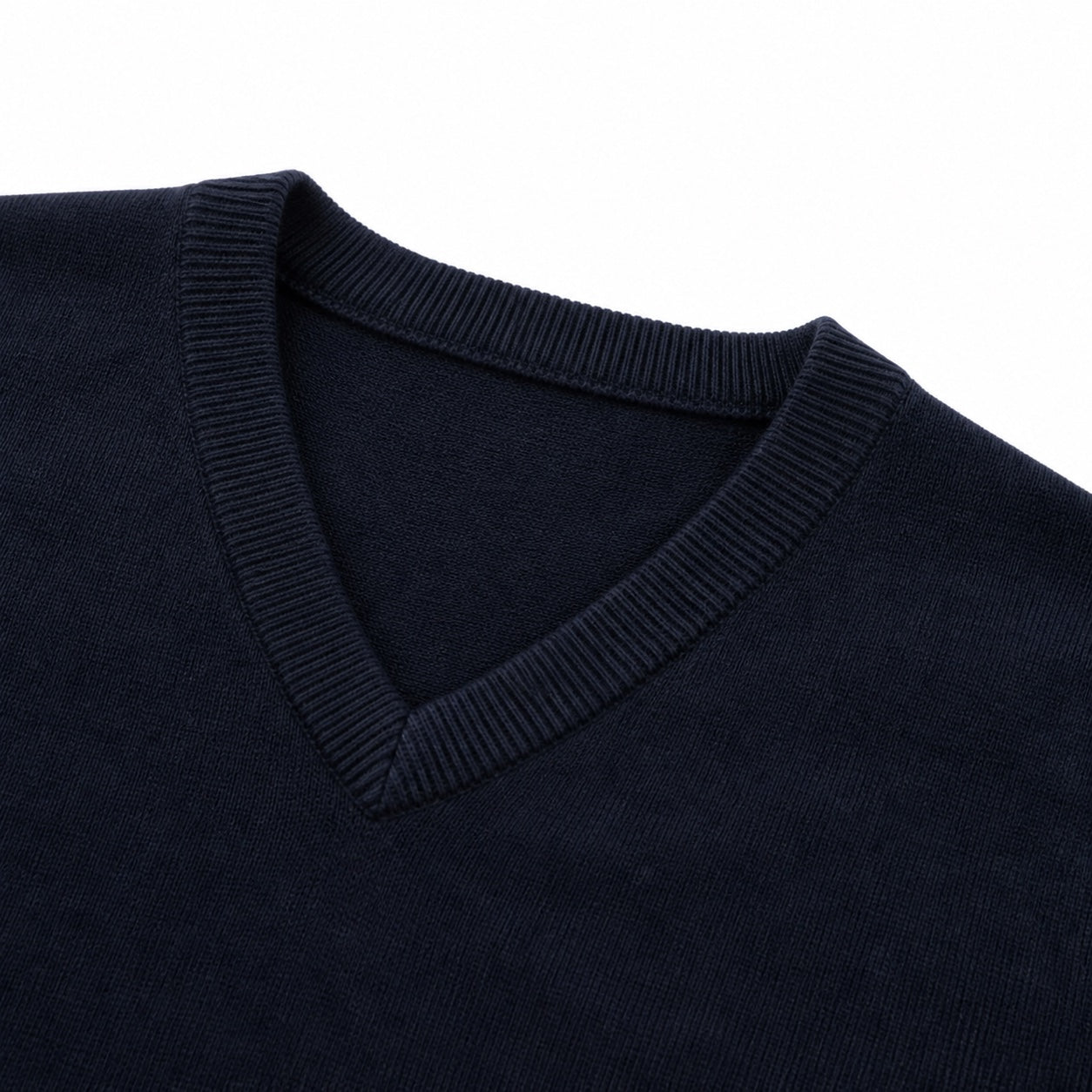 Men's Fine-Knit V-Neck Jumper Long Sleeve Regular Fit - Navy Blue detail
