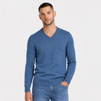 Men's Fine-Knit V-Neck Jumper Long Sleeve Regular Fit - Sky Blue front