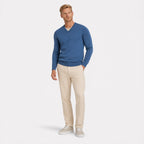 Men's Fine-Knit V-Neck Jumper Long Sleeve Regular Fit - Sky Blue front
