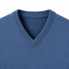 Men's Fine-Knit V-Neck Jumper Long Sleeve Regular Fit - Sky Blue detail