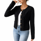 Women's Cable-Knit Cardigan Round-Neck Buttoned Regular Fit