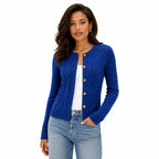 Women's Cable-Knit Cardigan Round-Neck Buttoned Regular Fit