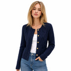 Women's Cable-Knit Cardigan Round-Neck Buttoned Regular Fit