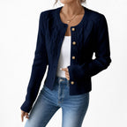 Women's Cable-Knit Cardigan Round-Neck Buttoned Regular Fit