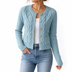 Women's Cable-Knit Cardigan Round-Neck Buttoned Regular Fit