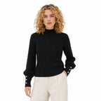 Women's Mock-Neck Jumper Pearl-Button Cuff Balloon Sleeve Regular Fit