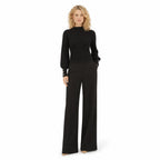Women's Mock-Neck Jumper Pearl-Button Cuff Balloon Sleeve Regular Fit