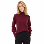 Women's Mock-Neck Jumper Pearl-Button Cuff Balloon Sleeve Regular Fit