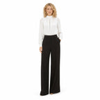 Women's Pleated Satin Blouse Mock-Neck Long Sleeve Relaxed Fit