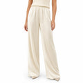 Women's Satin Wide-Leg Trousers Elastic-Waist Relaxed Fit