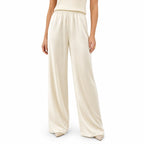 Women's Satin Wide-Leg Trousers Elastic-Waist Relaxed Fit