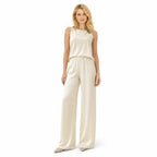 Women's Satin Wide-Leg Trousers Elastic-Waist Relaxed Fit