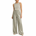 Women's Satin Wide-Leg Trousers Elastic-Waist Relaxed Fit