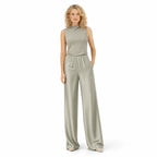 Women's Satin Wide-Leg Trousers Elastic-Waist Relaxed Fit