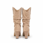 Women's Faux-Suede Mid-Calf Boots Slouch Pointed Toe Block Heel