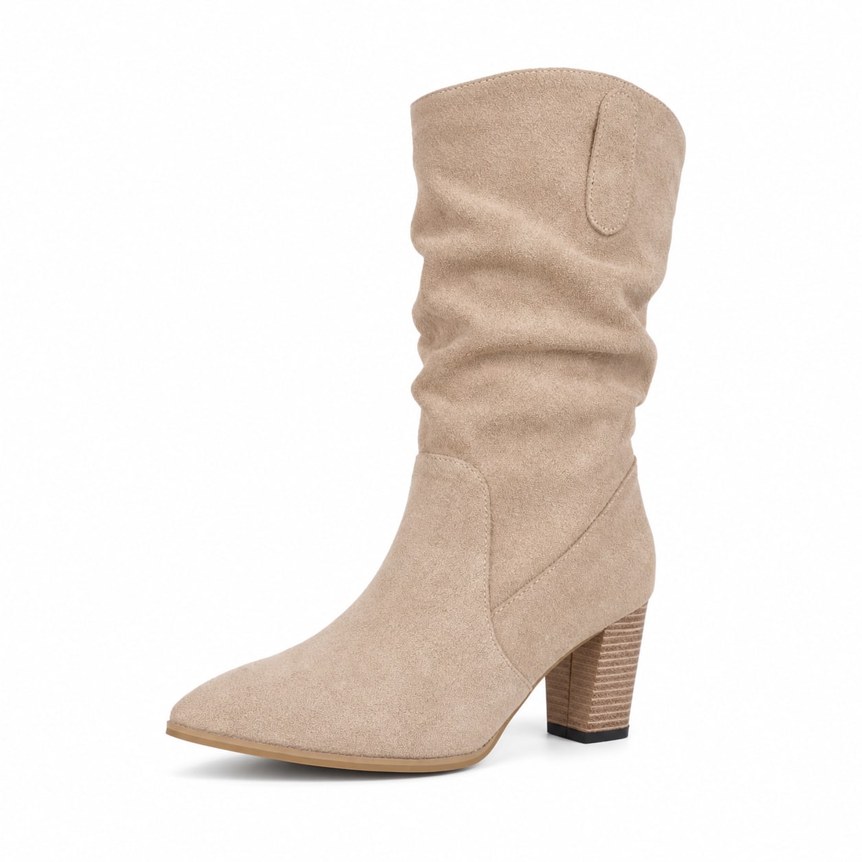 Women's Faux-Suede Mid-Calf Boots Slouch Pointed Toe Block Heel
