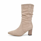 Women's Faux-Suede Mid-Calf Boots Slouch Pointed Toe Block Heel