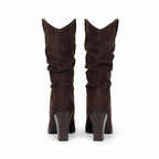 Women's Faux-Suede Mid-Calf Boots Slouch Pointed Toe Block Heel