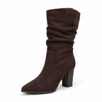 Women's Faux-Suede Mid-Calf Boots Slouch Pointed Toe Block Heel