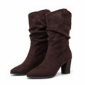 Women's Faux-Suede Mid-Calf Boots Slouch Pointed Toe Block Heel