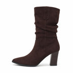 Women's Faux-Suede Mid-Calf Boots Slouch Pointed Toe Block Heel