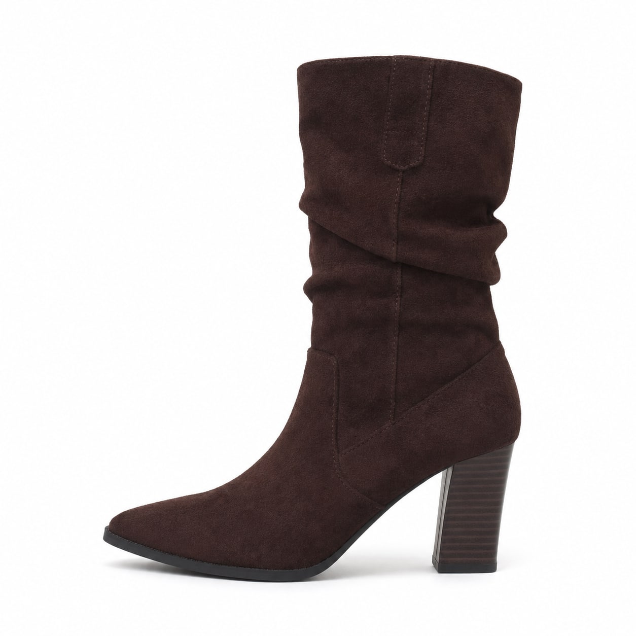 Women's Faux-Suede Mid-Calf Boots Slouch Pointed Toe Block Heel