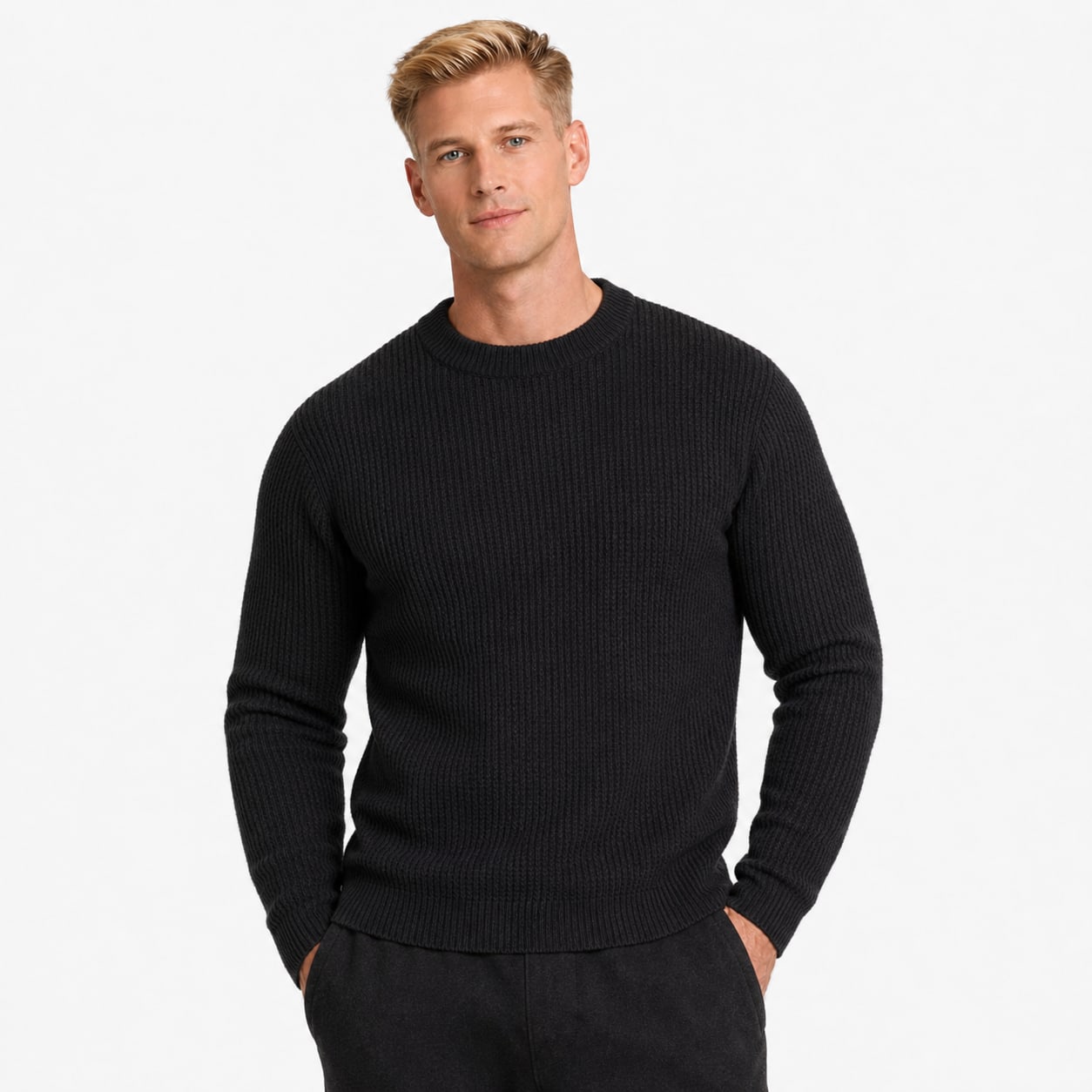 Men's Waffle-Rib Crew-Neck Jumper Long Sleeve