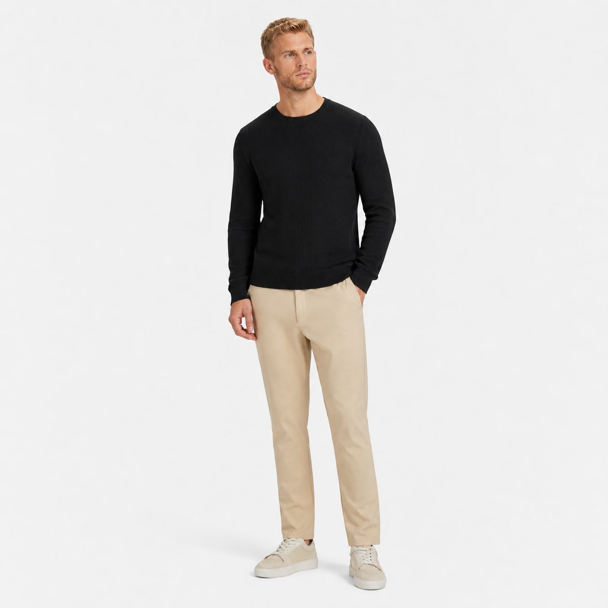 Men's Waffle-Rib Crew-Neck Jumper Long Sleeve