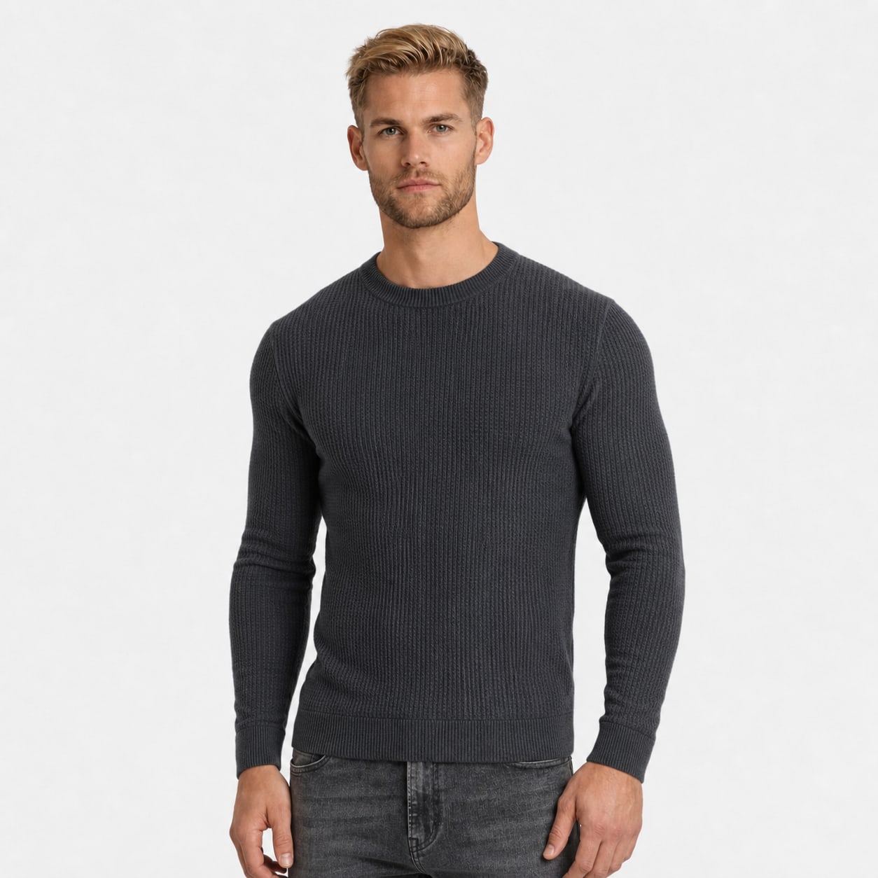 Men's Waffle-Rib Crew-Neck Jumper Long Sleeve