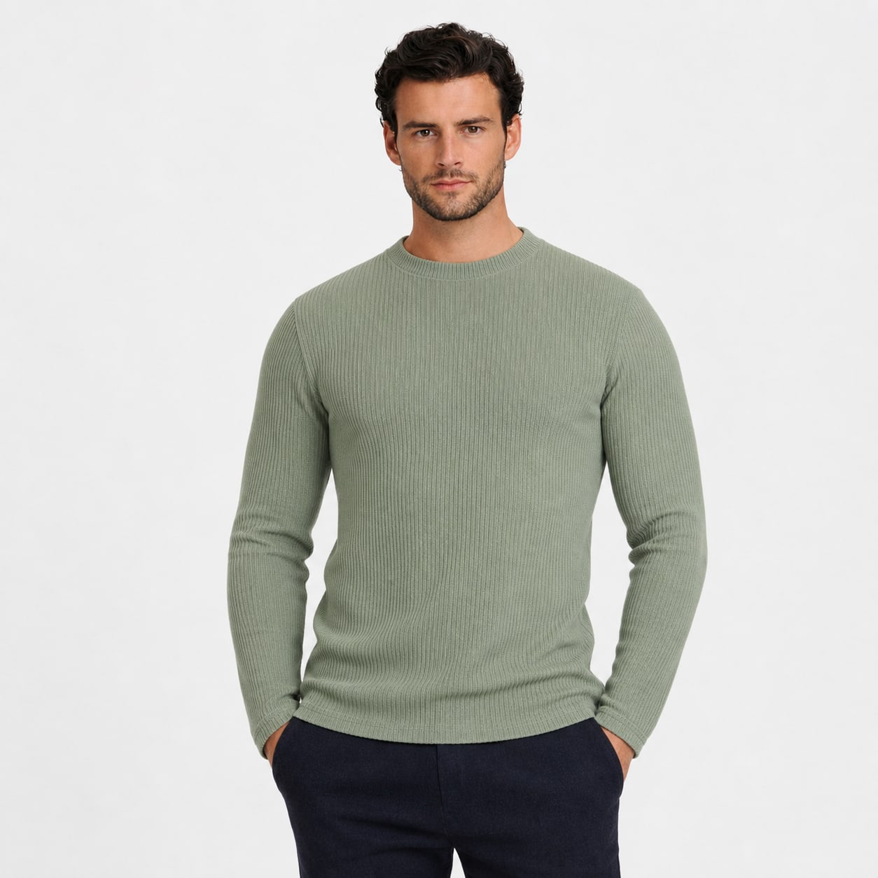 Men's Waffle-Rib Crew-Neck Jumper Long Sleeve