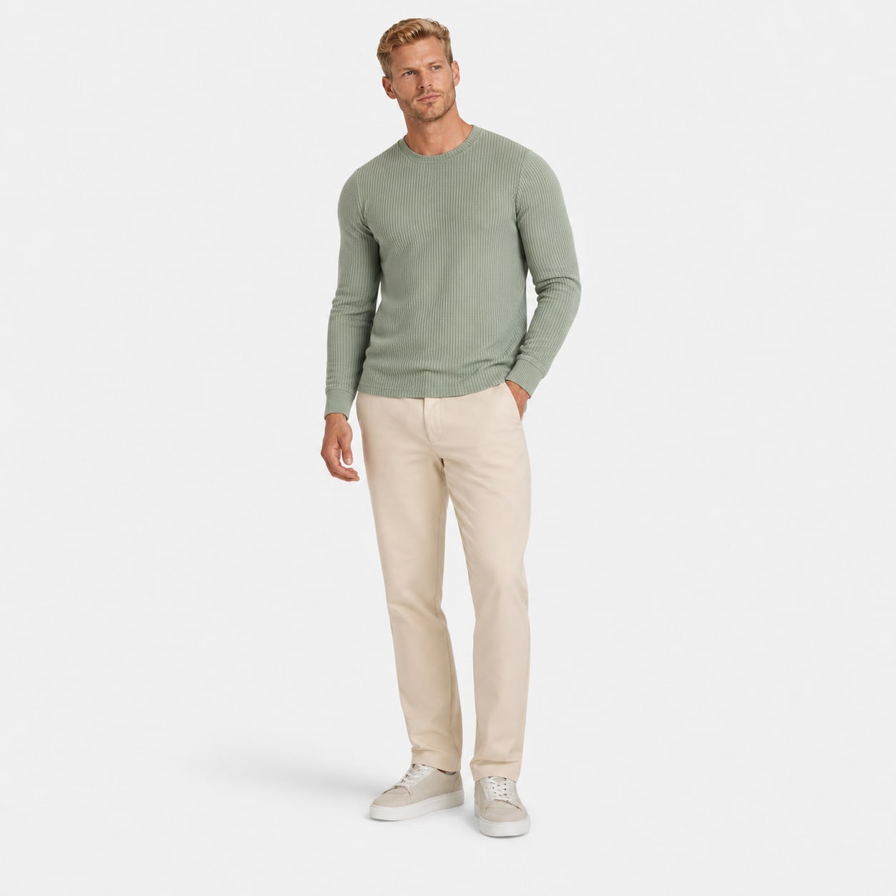 Men's Waffle-Rib Crew-Neck Jumper Long Sleeve