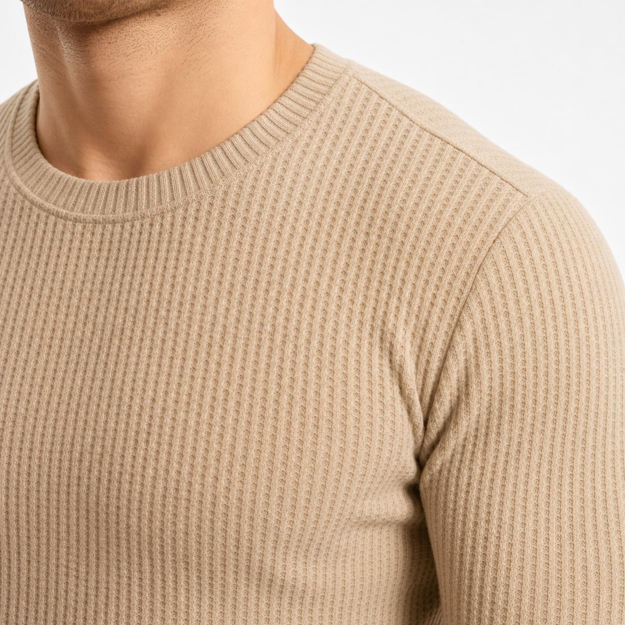 Men's Waffle-Rib Crew-Neck Jumper Long Sleeve